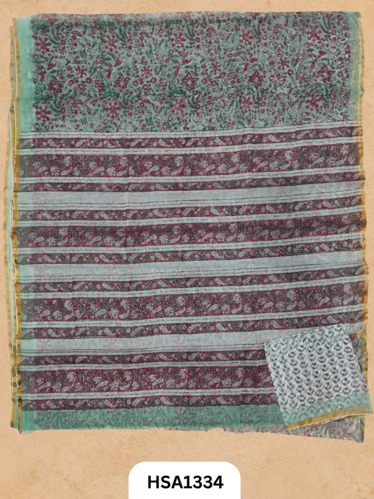 Chiffon Zari Border Saree - Hand Brush Painted