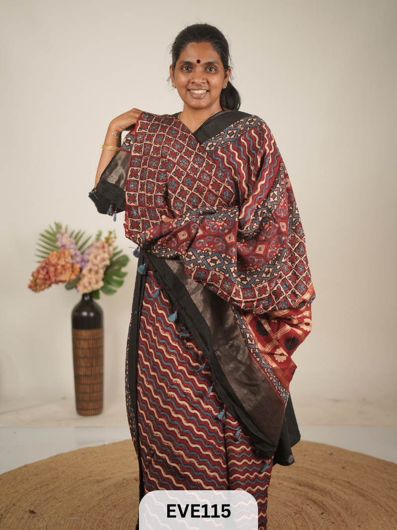 TUSSAR CHANDERI WITH GHARCHOLA - NATURAL AJRAKH HANDBLOCK