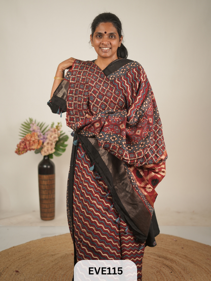 TUSSAR CHANDERI WITH GHARCHOLA - NATURAL AJRAKH HANDBLOCK