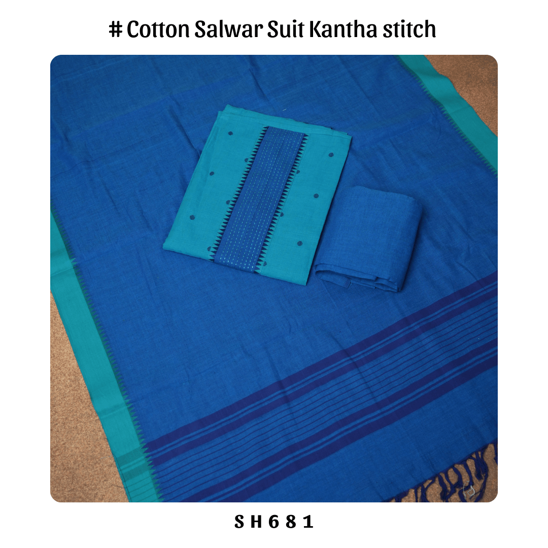 Cotton salwar suit with Kantha stitch work