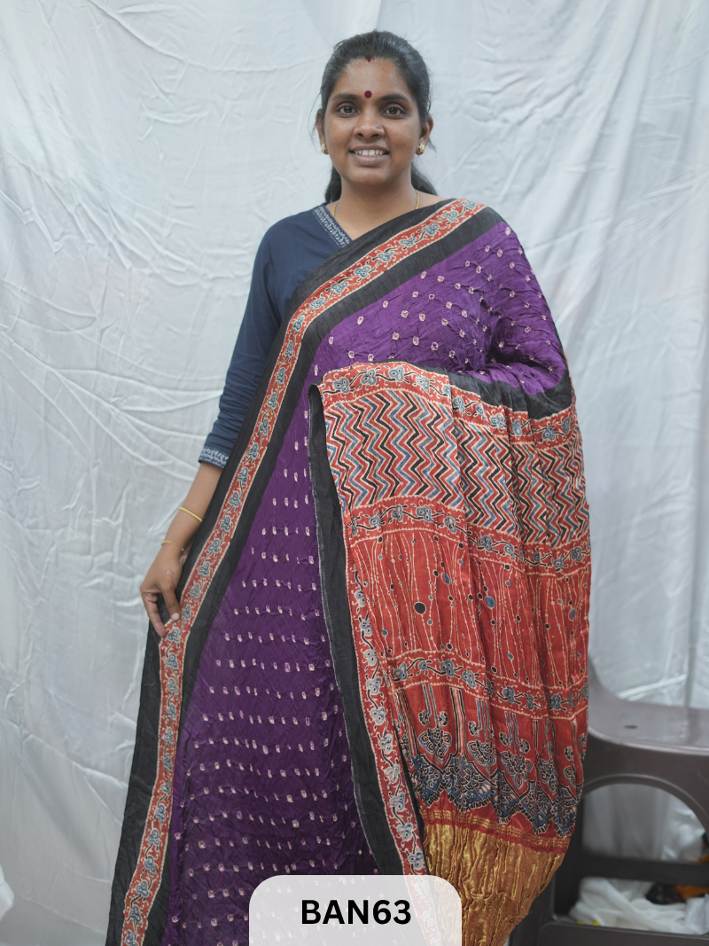 BANDHANI WITH AJRAKH SEMI GAJI SAREE