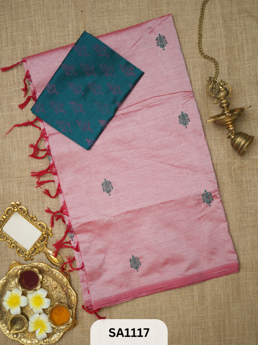 SILK COTTON EMBROIDERY HANDBLOCK SAREE