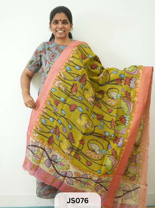 Pen Kalamkari Chennuri Silk Dupatta