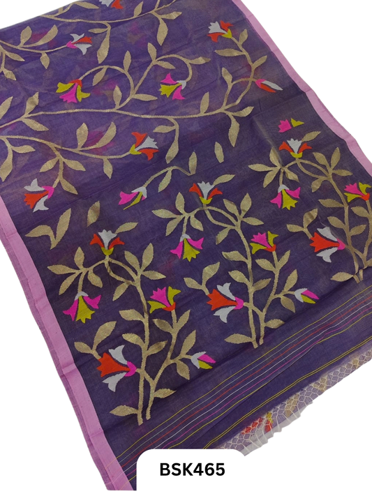 Handloom Pure Muslin Jamdhani Needle Work Weave Saree