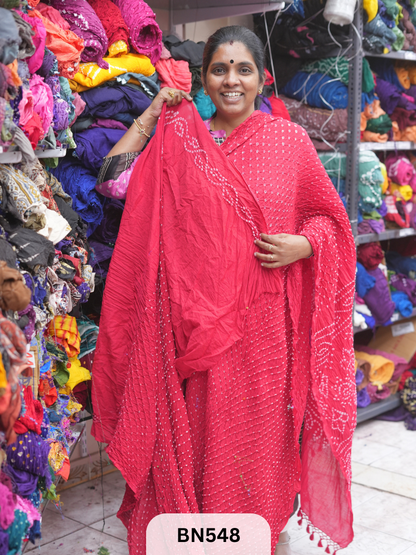 MUL COTTON HEAVY BANDHEJ SAREE WITH JARI TUSSLES
