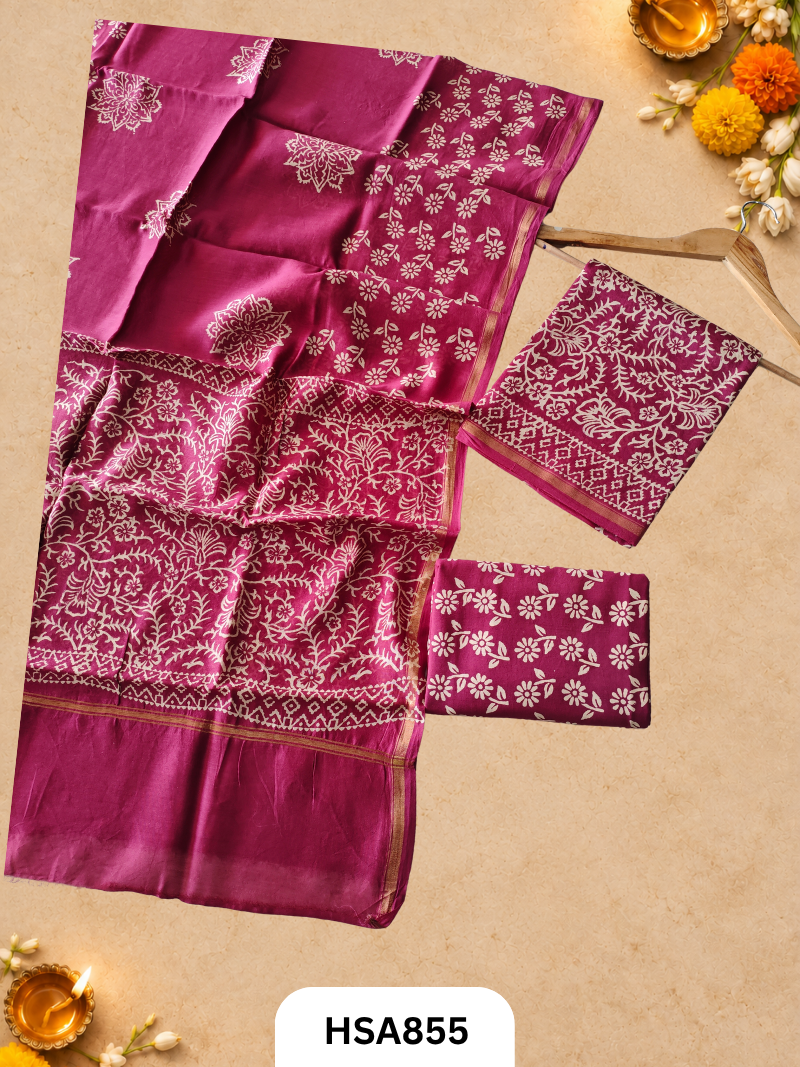 HandBlock Printed Chanderi Silk Cotton Suits -Top 2.5M Duptta 2.5M