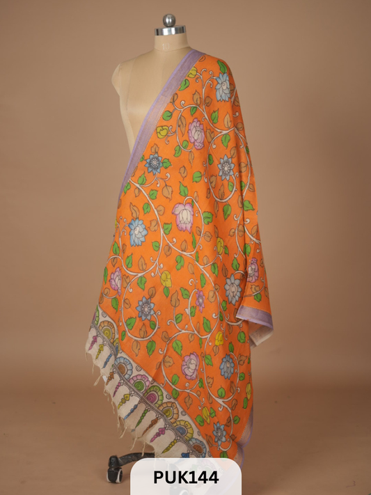 PURE PENKALAMKARI DUPPATTA - CHENNURI SILK