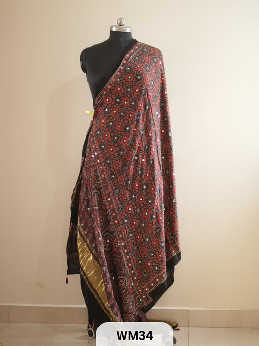MODAL SILK WITH GLUED MIRROR LAGDI PATTA DUPPATTA