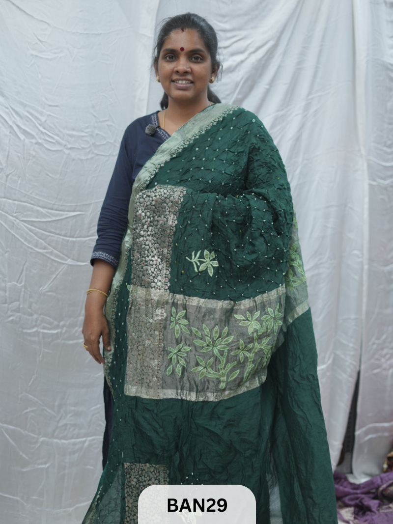PURE RAW SILK WITH MEENAKARI BUTTA BANDHINI SAREE