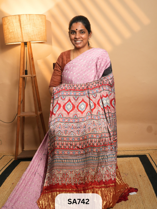 MODAL SILK | AJRAKH PRINT | BANDHEJ SAREE