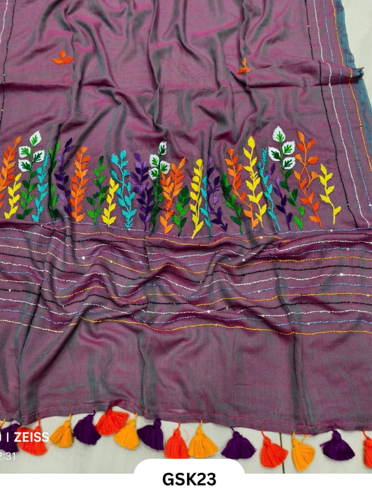Pure Mul Cotton Saree With tassels