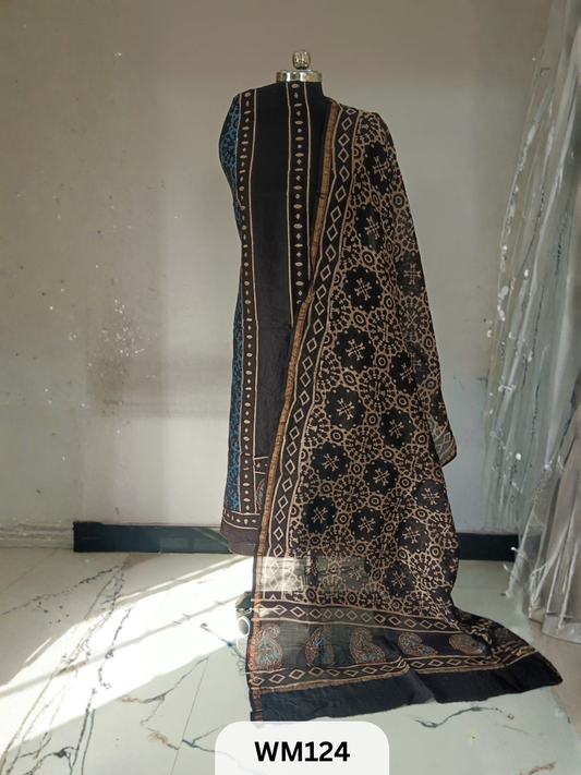 CHANDERI HAND BLOCK PRINT 2 PIECE SUITS EACH 2.5 MTR TOP AND DUPTTA