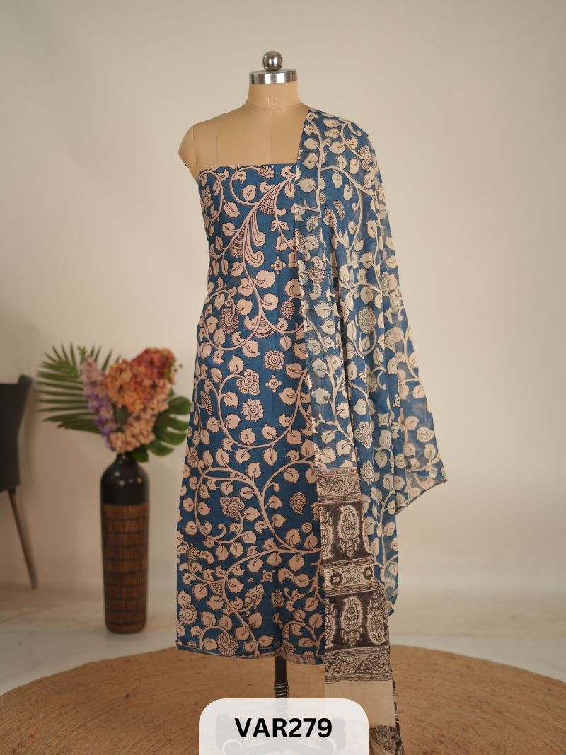 PURE HANDBLOCK KALAMKARI COTTON-2 PCS-TOP & DUPPATA