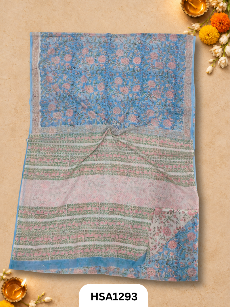 Pure Hand Block Printed Lahriya Georgette saree