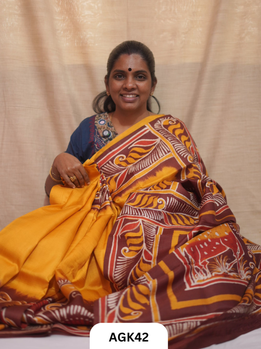 Premium Murshidabad 3-Ply Silk Hand Batik Saree – Silk Mark Certified