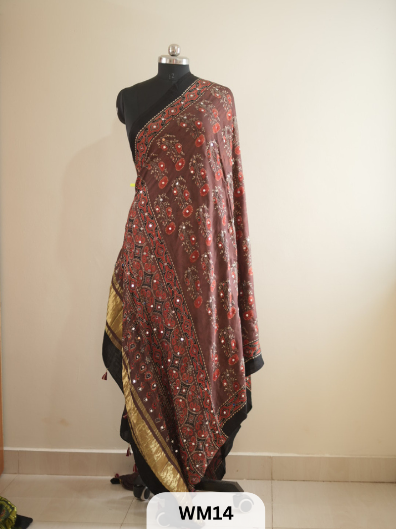 MODAL SILK WITH GLUED MIRROR LAGDI PATTA DUPPATTA