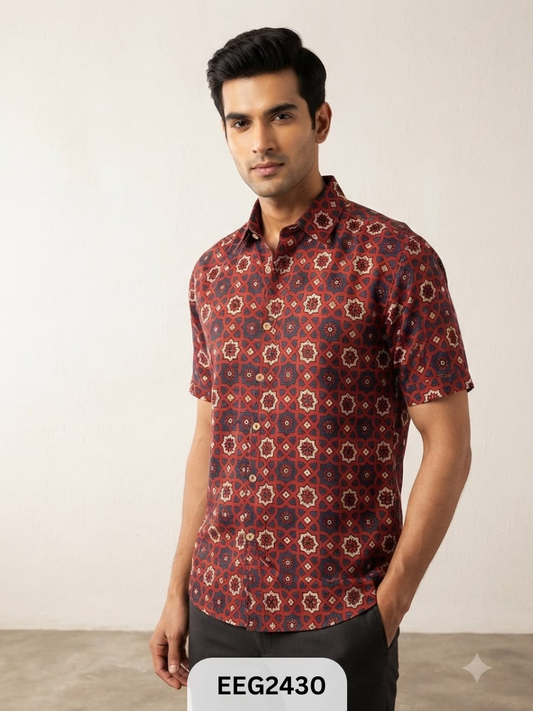 MODAL HANDBLOCK PRINT SHIRT WITH WOODEN BUTTON