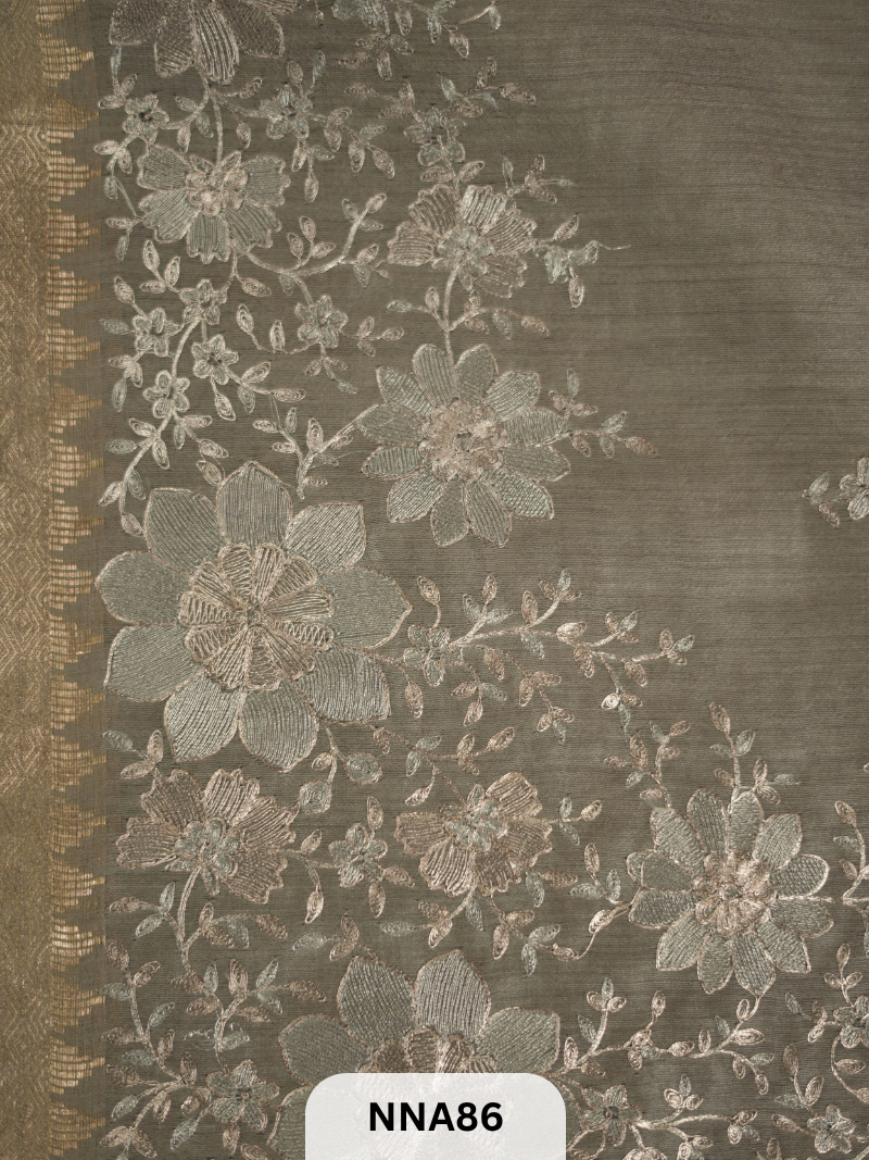 Pure Tussar Silk With Pitta Work - Metallic Theards