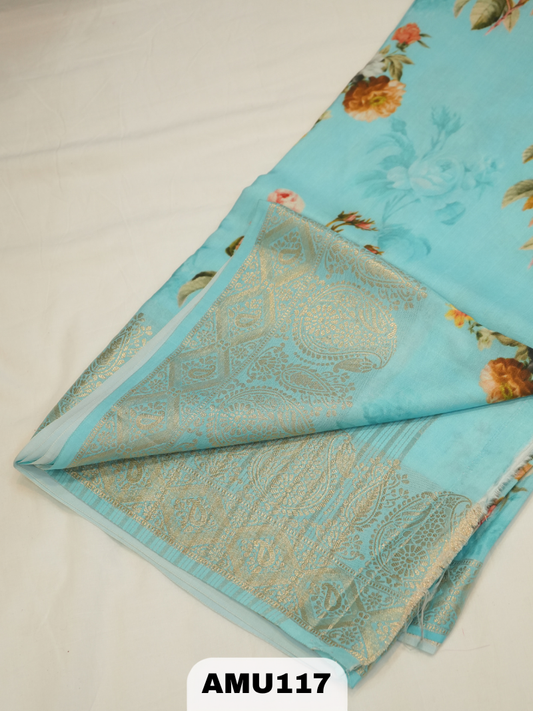 BANARA RUSSIAN SILK SAREE WITH DIGITAL PRINTED