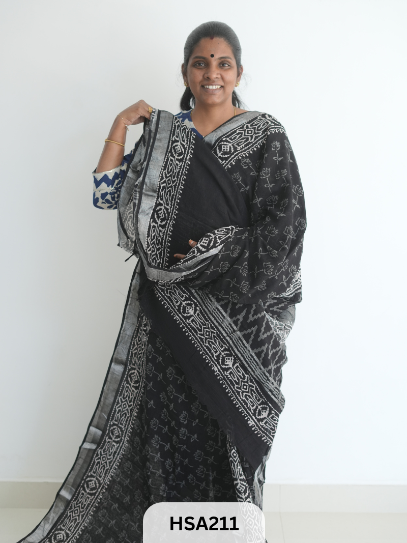 LENIN COTTON HANDBLOCK PRINTED SAREE