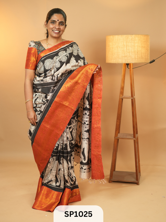 Kalamkari Chennuri Silk Saree with Kanchi border