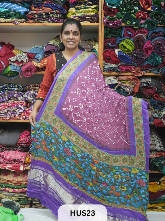 BANDHANI WITH KALAMKARI DIGITAL PRINT BORDER LAGDI PATTA