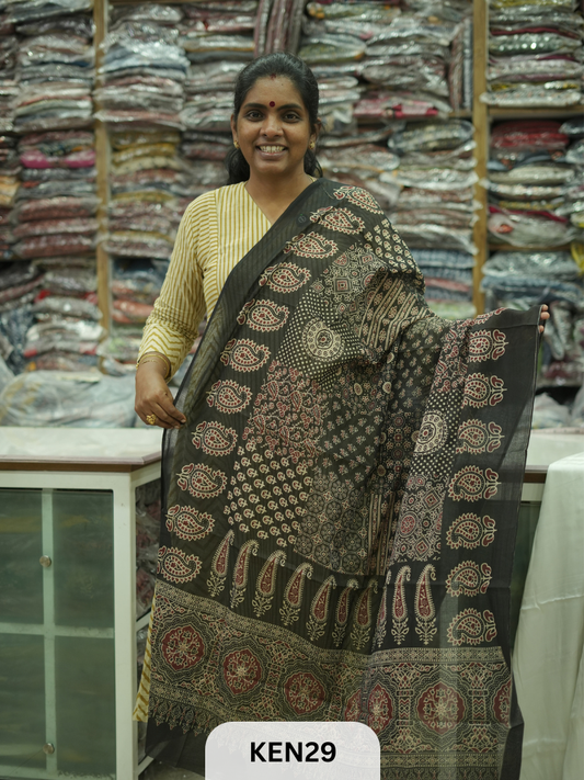 COTTON AJRAKH DUPPATTA SCREENPRINT-length 2.4mtr width 44''