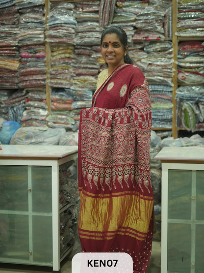 PURE MODAL AJRAKH PIGMENTED SCREENPRINT SAREE