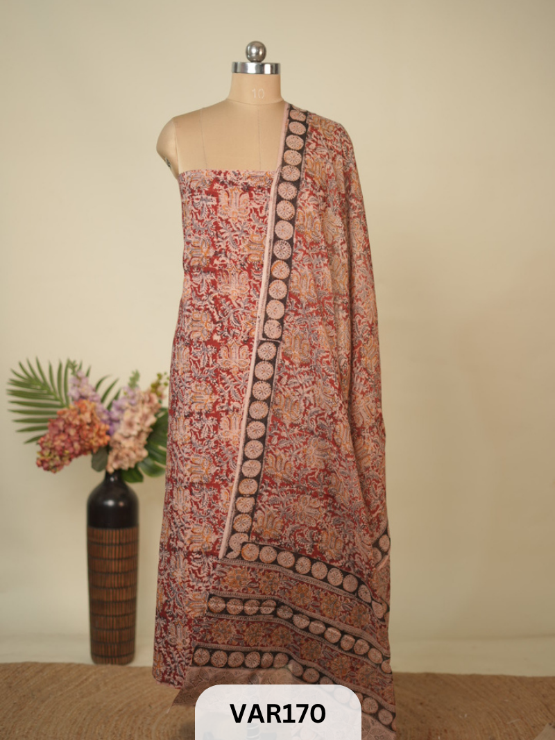 PURE HANDBLOCK KALAMKARI COTTON-2 PCS-TOP & DUPPATA