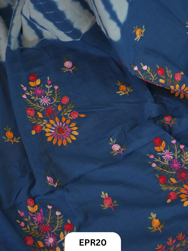 Mul Cotton Tie & Die With Bullion Stitch Saree