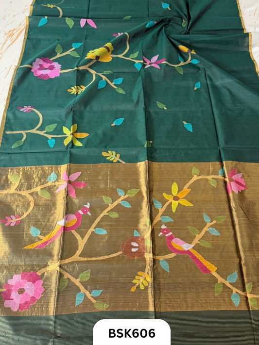 Handloom Pure Muslin Jamdhani With Hand Needle Work Saree