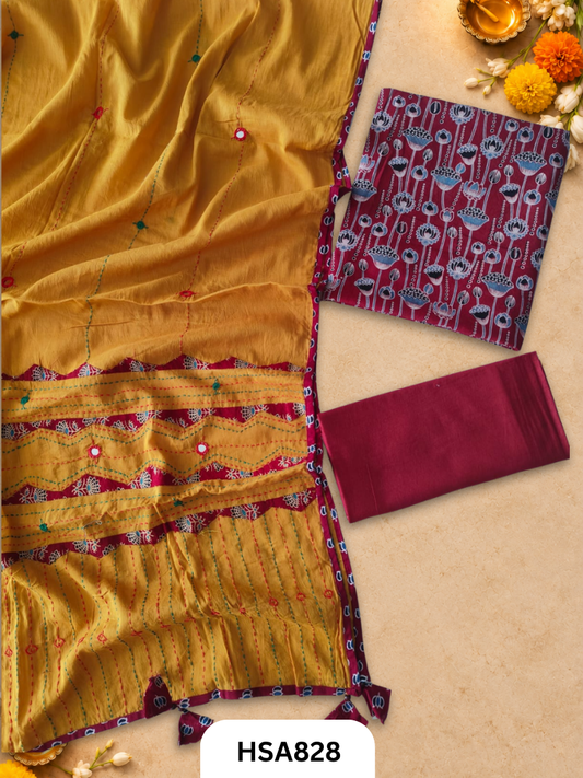 Ajrahk Print With Patch Work And Mirror Work Dupatta