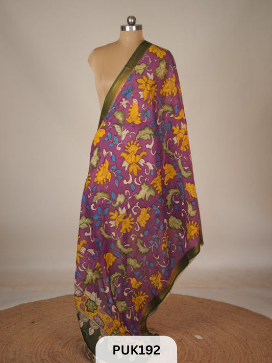 PURE PENKALAMKARI DUPPATTA - CHENNURI SILK