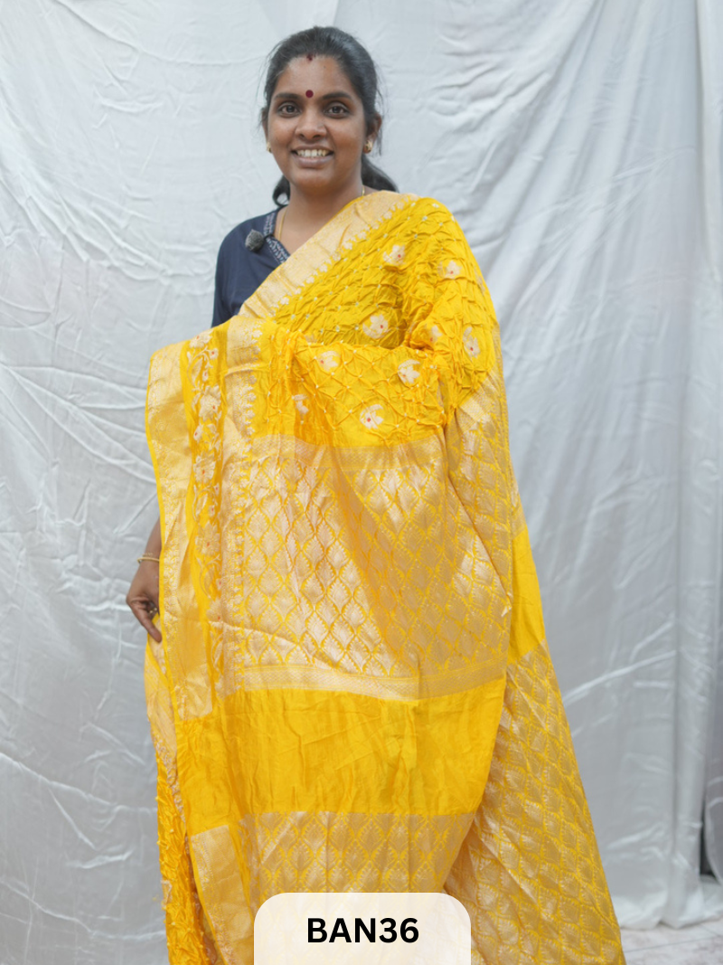 PURE RAW SILK WITH MEENAKARI BUTTA BANDHINI SAREE