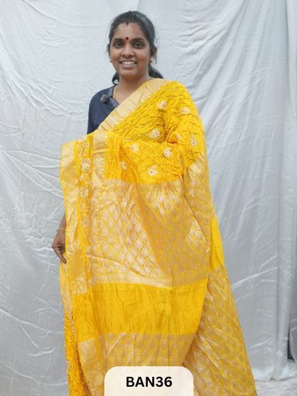 PURE RAW SILK WITH MEENAKARI BUTTA BANDHINI SAREE