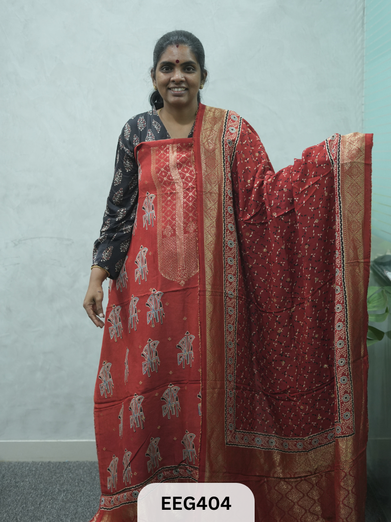 AJRAKH DOLA SILK 2 PCS-UNSTITCHED ( TOP 3.5MTR AND DUPPATA 2.25MTR ) - IMMEDIEATE DISPATCH