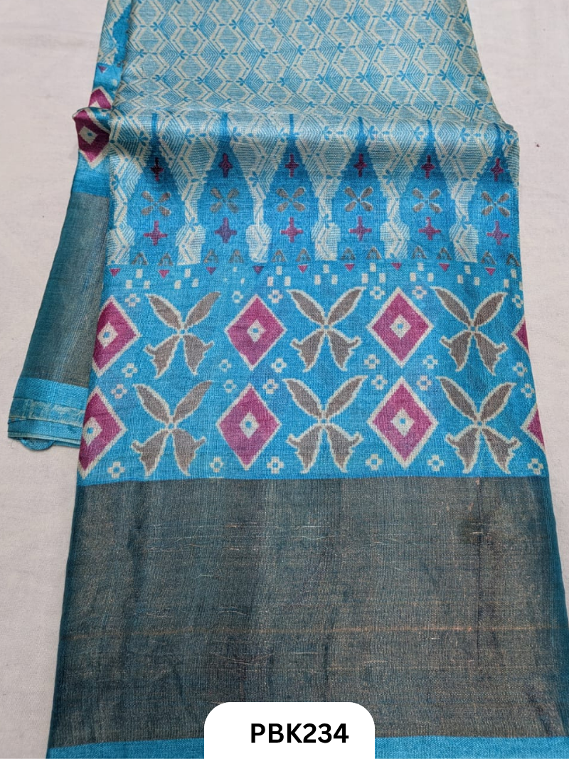 Premium Pure Tussar Silk Handblock Print Saree – Kolkata Special