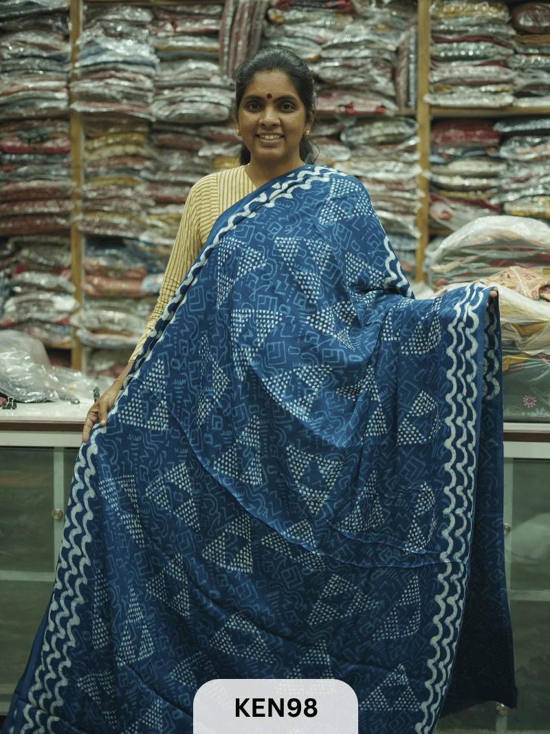 MODAL INDIGO DABU HANDBLOCK PRINT SAREE - NATURAL PROCESS