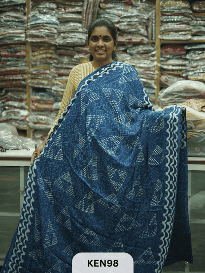 MODAL INDIGO DABU HANDBLOCK PRINT SAREE - NATURAL PROCESS