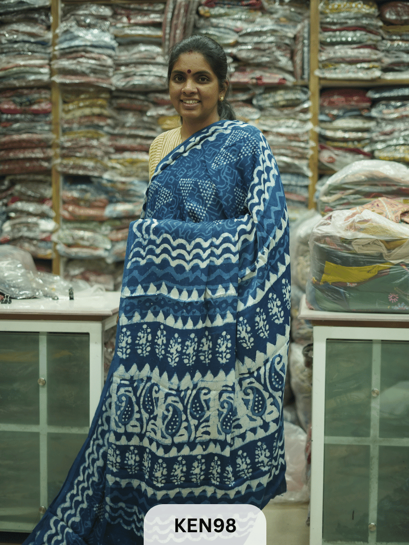 MODAL INDIGO DABU HANDBLOCK PRINT SAREE - NATURAL PROCESS
