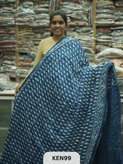 MODAL INDIGO DABU HANDBLOCK PRINT SAREE - NATURAL PROCESS