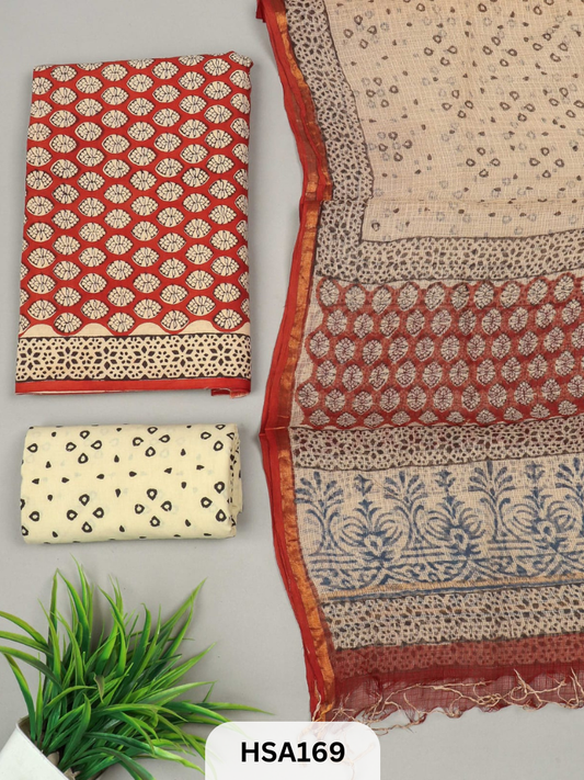 COTTON SUIT WITH KOTA DUPATTA - 3 PCS SET