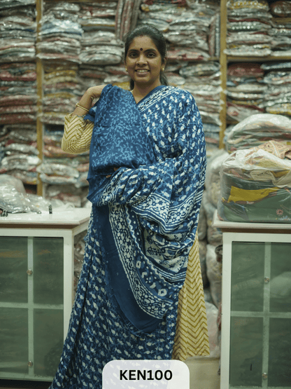 MODAL INDIGO DABU HANDBLOCK PRINT SAREE - NATURAL PROCESS