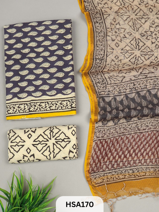 COTTON SUIT WITH KOTA DUPATTA - 3 PCS SET