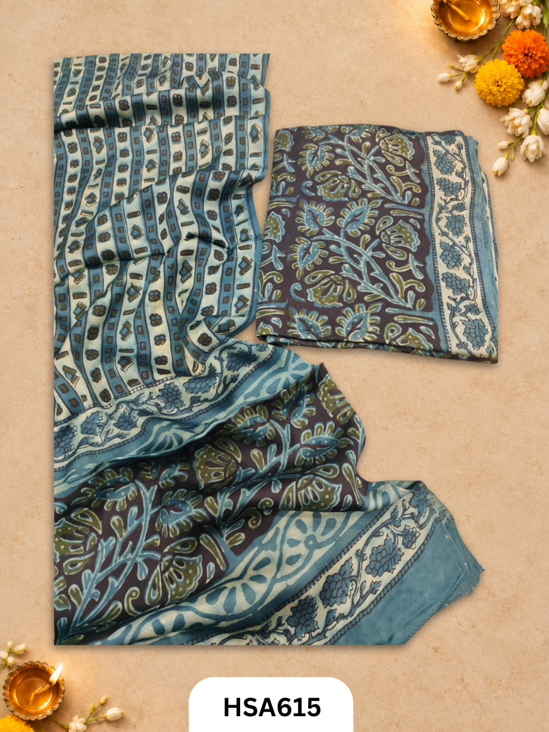 Vanaspati Ajrakh Handblock Printed Suits in Modal Silk Fabric Suits Top 2.5 mtr Dupatta 2.5 mtr