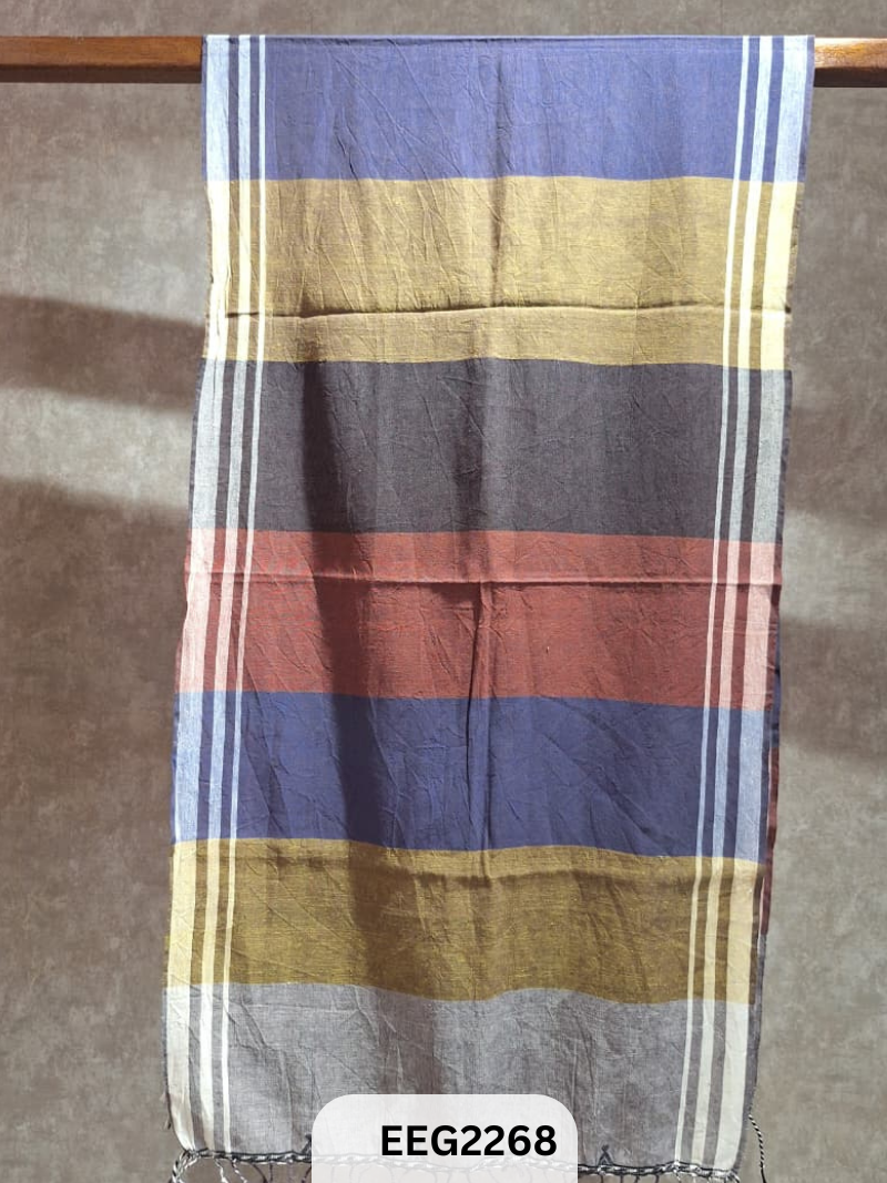 HANDWEAVED KALA COTTON STOLE WITH EXTRA WEFT TESSLES-2.2MTR*20INCH