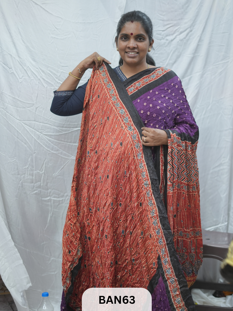 BANDHANI WITH AJRAKH SEMI GAJI SAREE