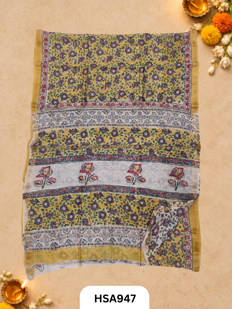 Pure Maheswari Silk Cotton - Handblock Print Saree With Blouse