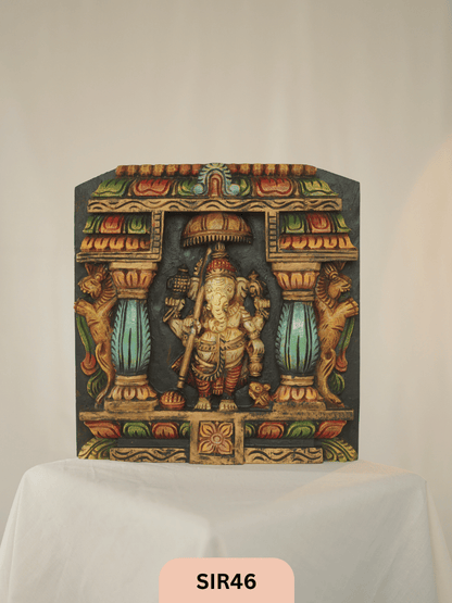 WOODEN LORD VINAYAGAR WITH UMBRELLA WALL FRAME - Height 12" INCH, WIDTH 12"INCH