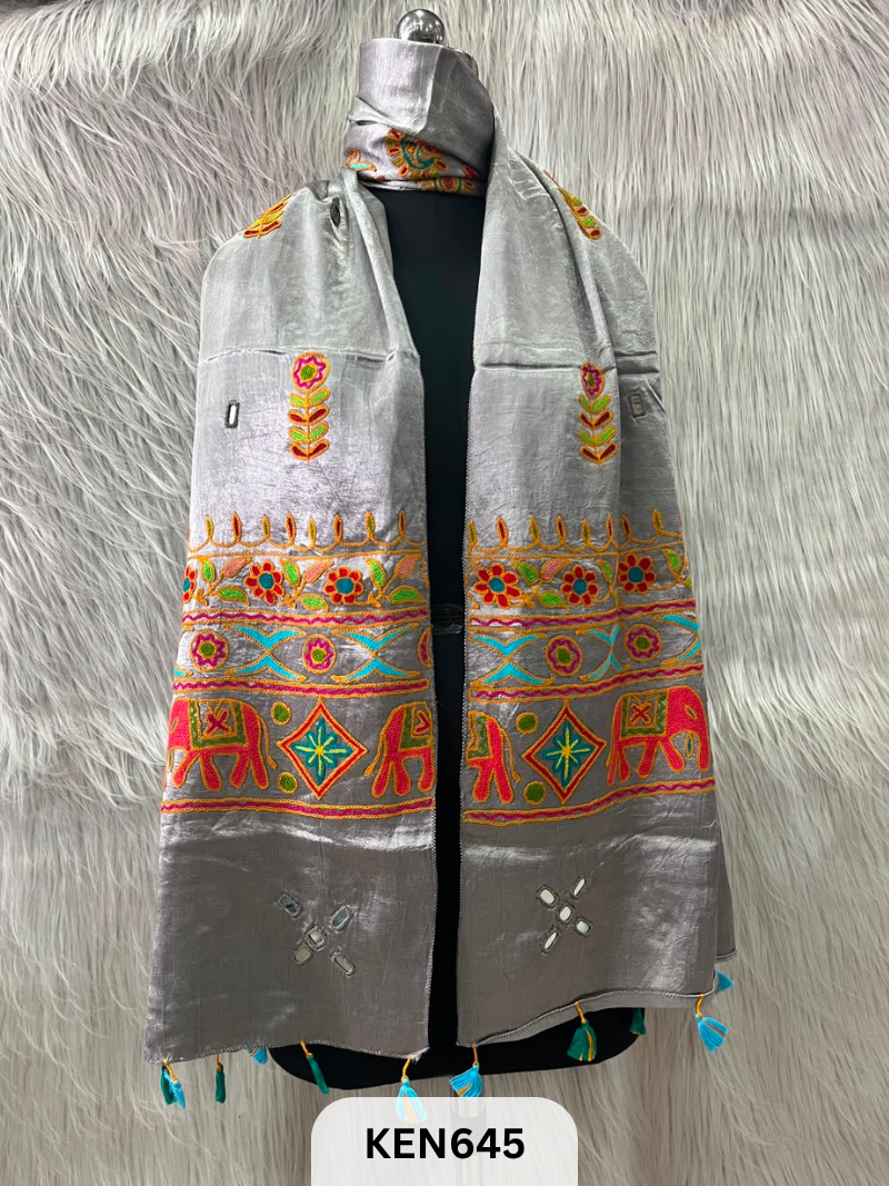 MUSHRU HAND AARI WORK WITH MIRROR WORK STOLE